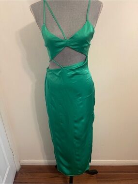 Zara Emerald Cutout Satin Midi Dress. Size Small